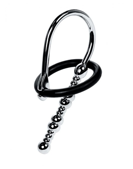 Серебристый уретральный плаг-бусины TOYFA Metal с мягким фиксириющим кольцом - ToyFa - купить с доставкой в Элисте