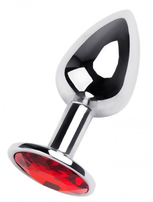 Маленькая коническая серебристая анальная пробка с красным кристаллом - 7 см. - ToyFa - купить с доставкой в Элисте