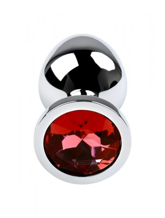 Серебристая коническая анальная пробка с красным кристаллом - 8 см. - ToyFa - купить с доставкой в Элисте