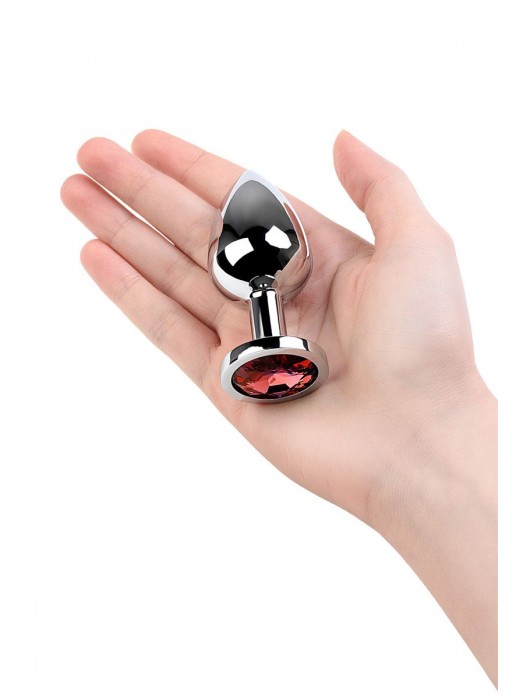 Серебристая коническая анальная пробка с красным кристаллом - 8 см. - ToyFa - купить с доставкой в Элисте