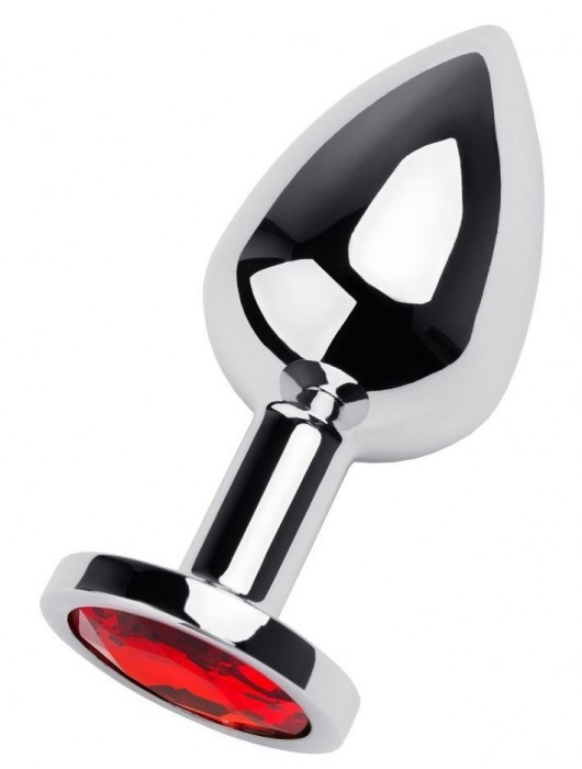 Серебристая коническая анальная пробка с красным кристаллом - 8 см. - ToyFa - купить с доставкой в Элисте