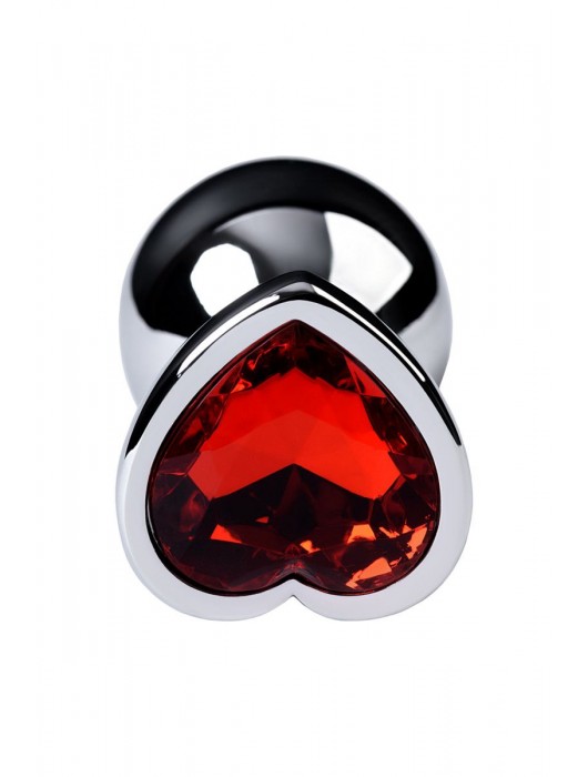 Серебристая коническая анальная пробка с красным кристаллом-сердечком - 7 см. - ToyFa - купить с доставкой в Элисте