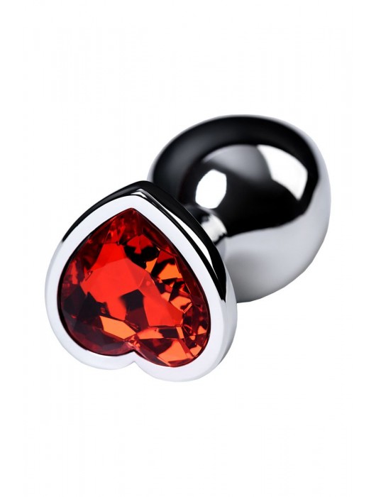 Серебристая коническая анальная пробка с красным кристаллом-сердечком - 7 см. - ToyFa - купить с доставкой в Элисте