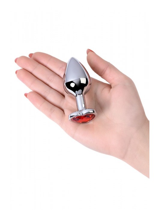 Серебристая коническая анальная пробка с красным кристаллом-сердечком - 7 см. - ToyFa - купить с доставкой в Элисте