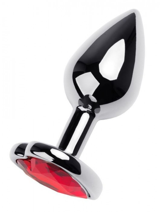 Серебристая коническая анальная пробка с красным кристаллом-сердечком - 7 см. - ToyFa - купить с доставкой в Элисте