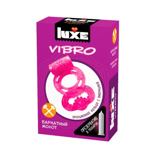 Розовое эрекционное виброкольцо Luxe VIBRO  Бархатный молот  + презерватив - Luxe - в Элисте купить с доставкой