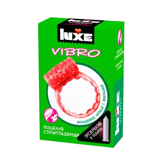 Розовое эрекционное виброкольцо Luxe VIBRO  Поцелуй стриптизёрши  + презерватив - Luxe - в Элисте купить с доставкой