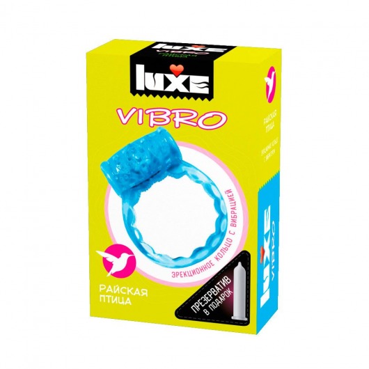 Голубое эрекционное виброкольцо Luxe VIBRO  Райская птица  + презерватив - Luxe - в Элисте купить с доставкой