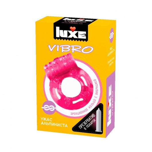 Розовое эрекционное виброкольцо Luxe VIBRO  Ужас Альпиниста  + презерватив - Luxe - в Элисте купить с доставкой