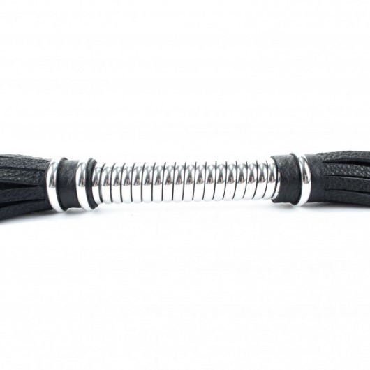 Черная длинная плеть с серебристой ручкой - 56 см. - БДСМ Арсенал - купить с доставкой в Элисте