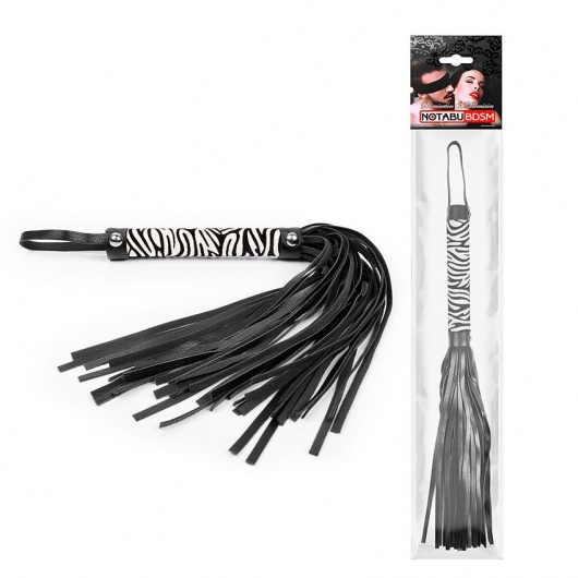 Черная многохвостовая плеть с круглой ручкой-зеброй - 39 см. - Notabu - купить с доставкой в Элисте