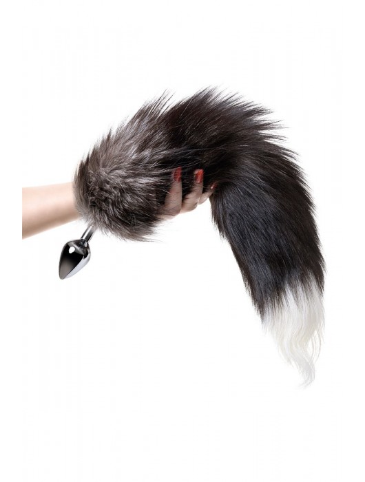 Серебристая металлическая анальная втулка с хвостом чернобурой лисы - размер S - ToyFa - купить с доставкой в Элисте