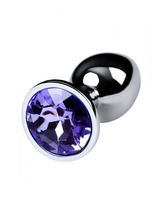 Серебристая конусовидная анальная пробка с фиолетовым кристаллом - 7 см. - ToyFa - купить с доставкой в Элисте