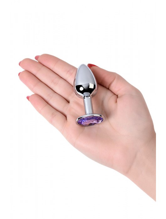 Серебристая конусовидная анальная пробка с фиолетовым кристаллом - 7 см. - ToyFa - купить с доставкой в Элисте