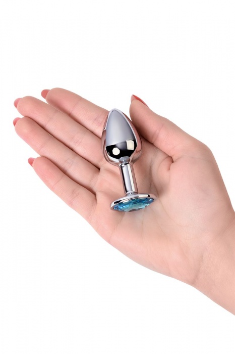 Серебристая конусовидная анальная пробка с голубым кристаллом - 7 см. - ToyFa - купить с доставкой в Элисте
