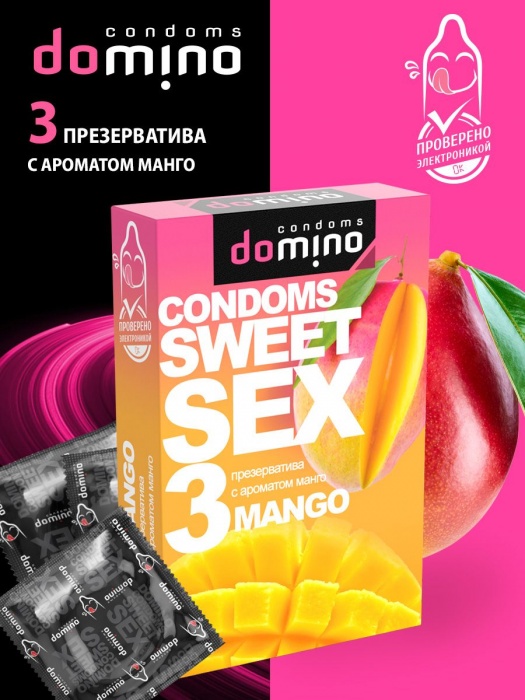 Презервативы для орального секса DOMINO Sweet Sex с ароматом манго - 3 шт. - Domino - купить с доставкой в Элисте