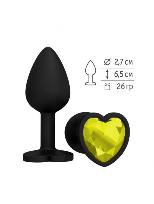 Черная силиконовая пробка с желтым кристаллом-сердцем - 8,5 см. - Джага-Джага - купить с доставкой в Элисте
