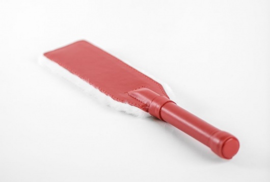 Красно-белая двустороння шлепалка из натуральной кожи и меха - 35 см. - БДСМ Арсенал - купить с доставкой в Элисте