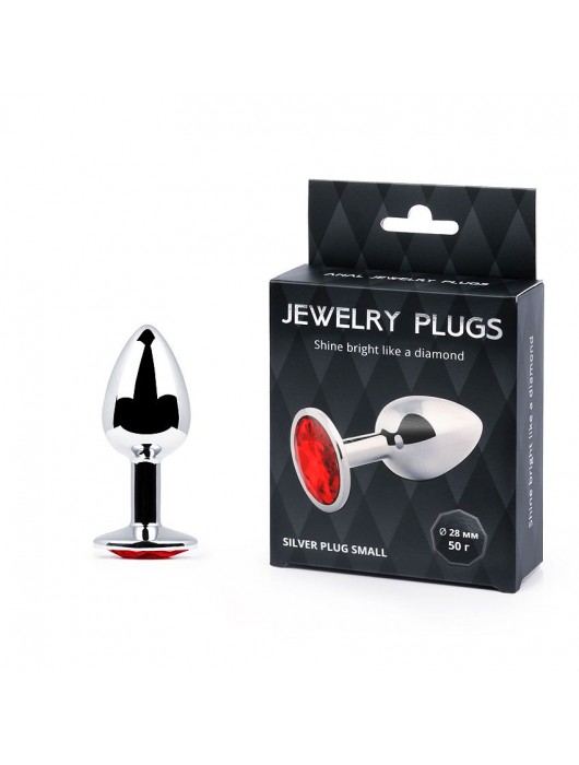 Серебристая анальная пробка с красным стразом - 7,2 см. - Anal Jewelry Plug - купить с доставкой в Элисте