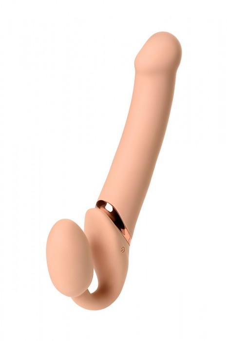 Телесный безремневой вибрострапон Vibrating Bendable Strap-On L - Strap-on-me - купить с доставкой в Элисте
