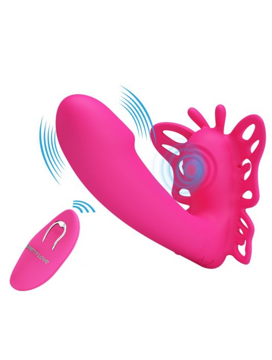 Розовая клиторальная бабочка с вагинальным виброотростком Katherine - Baile