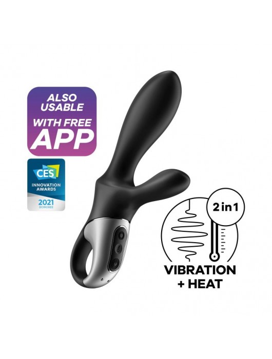 Черный анальный вибратор Heat Climax+ с функцией нагрева - 20,6 см. - Satisfyer - в Элисте купить с доставкой