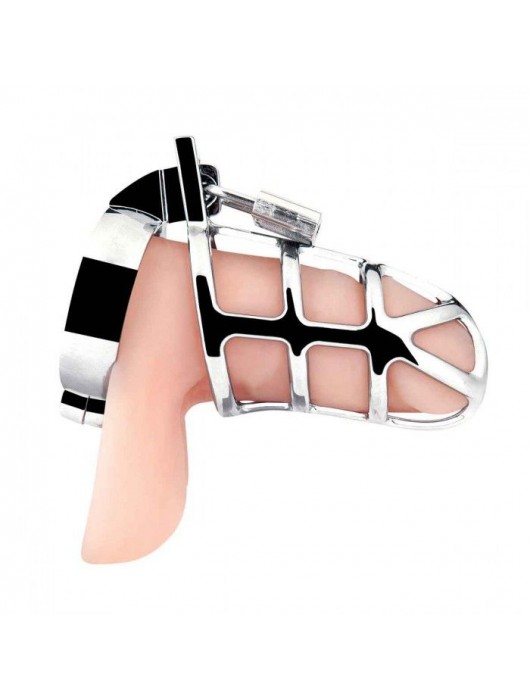 Серебристая металлическая клетка для члена с замком Enslave Cock Cage - BlueLine - купить с доставкой в Элисте