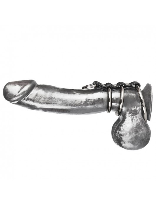 Хомут на пенис из трех металлических колец и кольца для привязи 3 RING GATES OF HELL - BlueLine - купить с доставкой в Элисте