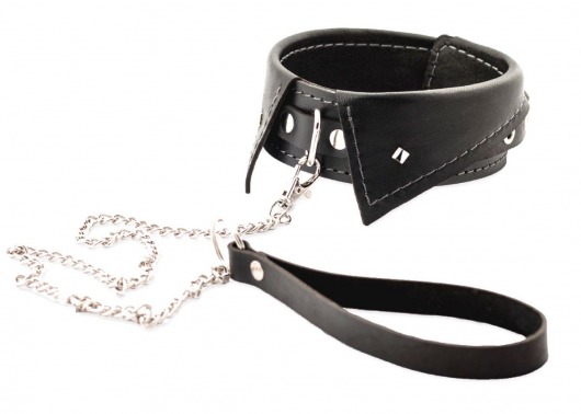 Черный ошейник-воротничок с металлическим поводком - Crazy Handmade - купить с доставкой в Элисте