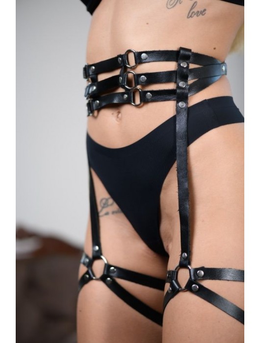Кожаные гартеры на поясе Esteria - БДСМ Арсенал - купить с доставкой в Элисте