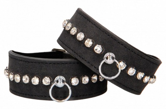 Черные наручники Diamond Studded Wrist Cuffs - Shots Media BV - купить с доставкой в Элисте