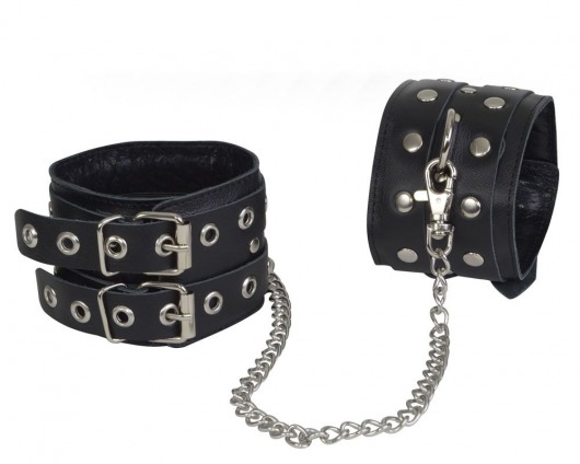 Чёрные кожаные оковы, соединенные цепочкой - Sitabella - купить с доставкой в Элисте