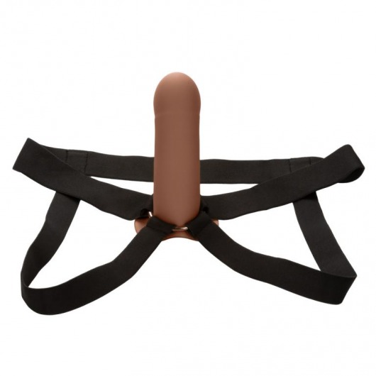 Коричневый фаллопротез из силикона Extension with Harness - 15,75 см. - California Exotic Novelties - купить с доставкой в Элисте