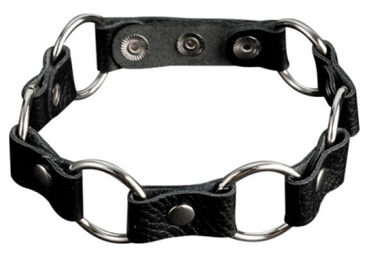 Кожаный черный ошейник с кольцами - Sitabella - купить с доставкой в Элисте