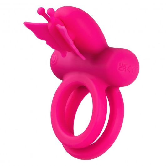 Розовое эрекционное виброкольцо Silicone Rechargeable Dual Butterfly Ring - California Exotic Novelties - в Элисте купить с доставкой