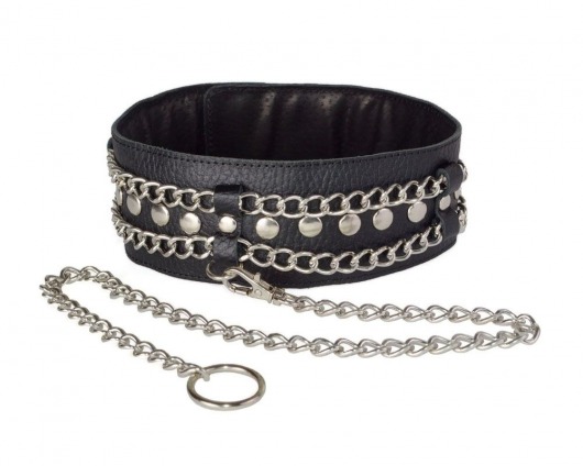Чёрный ошейник с цепочками и поводком - Sitabella - купить с доставкой в Элисте
