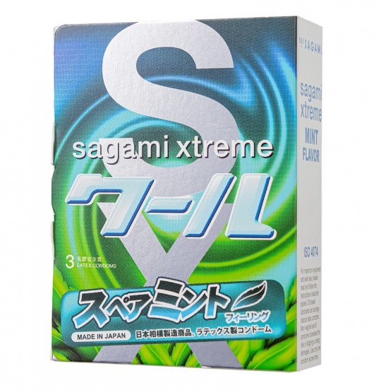 Презервативы Sagami Xtreme Mint с ароматом мяты - 3 шт. - Sagami - купить с доставкой в Элисте