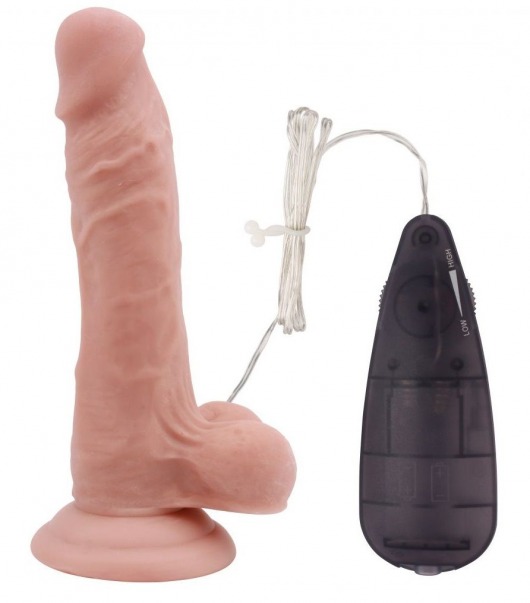 Телесный вибратор с мошонкой на присоске 7 Inch Beginners Dildo Vibrator - 18,6 см. - Chisa