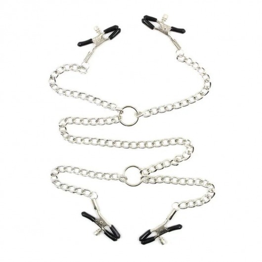 Серебристые зажимы для сосков и половых губ на тонкой цепочке - Notabu - купить с доставкой в Элисте