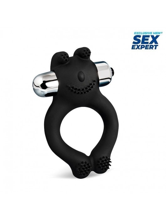 Черное силиконовое эрекционное виброкольцо Sex Expert - Sex Expert - в Элисте купить с доставкой