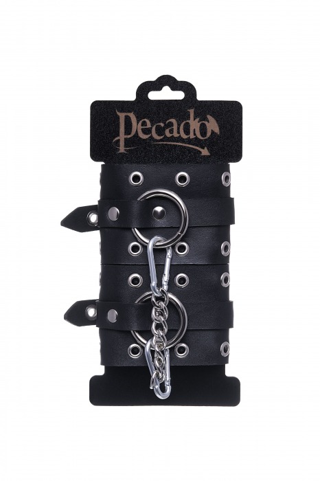 Черные кожаные однослойные наручники с люверсами - Pecado - купить с доставкой в Элисте
