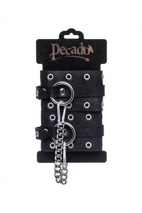 Черные кожаные однослойные оковы с люверсами - Pecado - купить с доставкой в Элисте