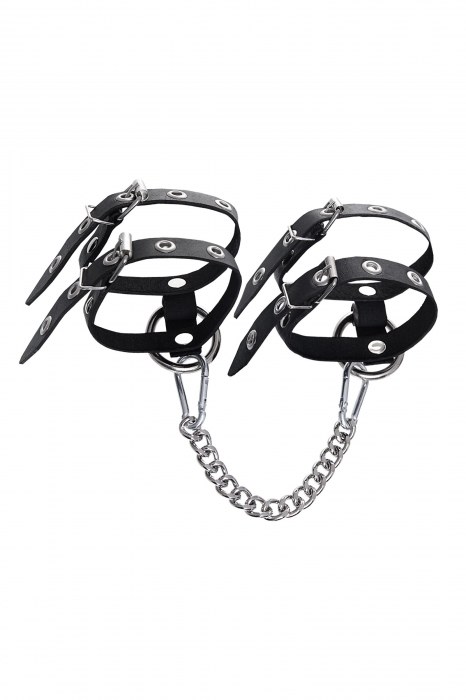 Черные однослойные кожаные оковы из двух ремешков - Pecado - купить с доставкой в Элисте