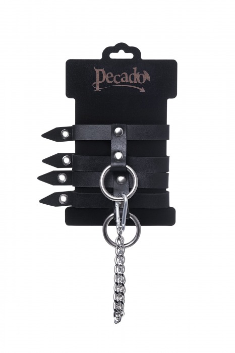 Черные однослойные кожаные оковы из двух ремешков - Pecado - купить с доставкой в Элисте