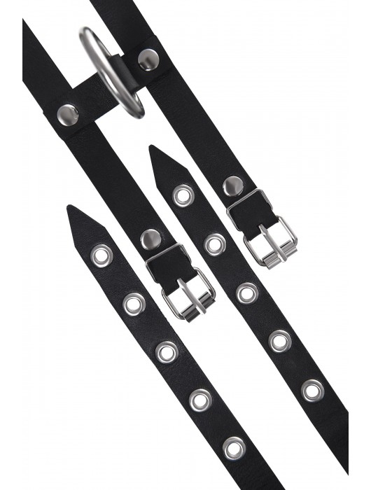 Черные однослойные кожаные оковы из двух ремешков - Pecado - купить с доставкой в Элисте