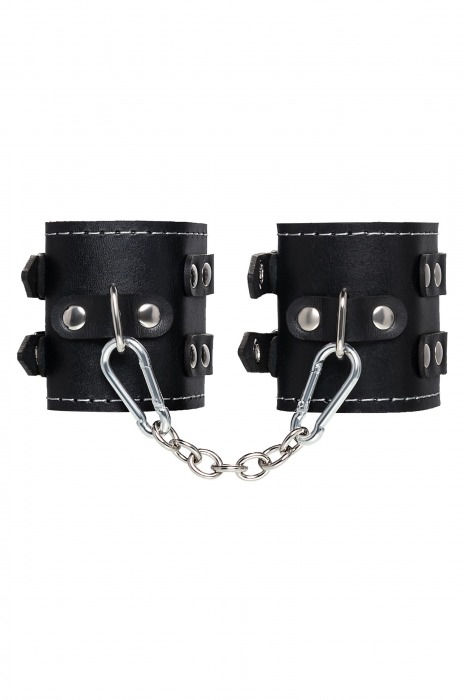 Черные кожаные наручники с двумя ремнями и красной подкладкой - Pecado - купить с доставкой в Элисте