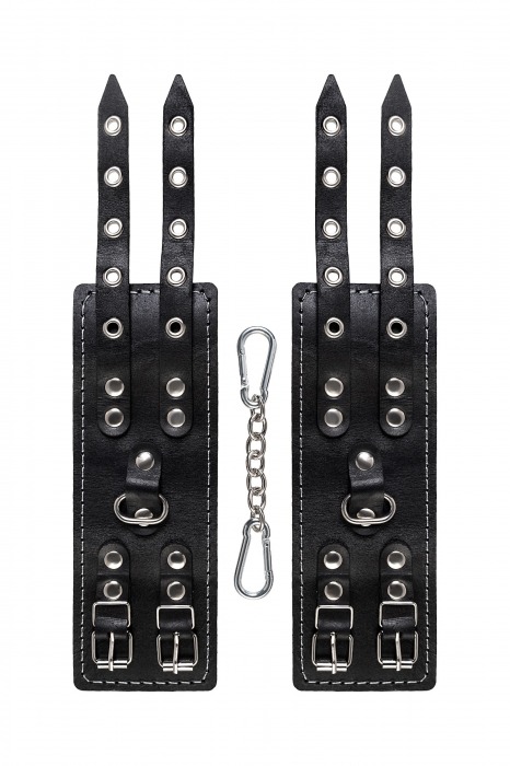 Черные кожаные наручники с двумя ремнями и красной подкладкой - Pecado - купить с доставкой в Элисте