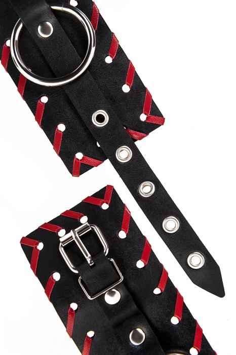 Черно-красные наручники из натуральной кожи - Pecado - купить с доставкой в Элисте