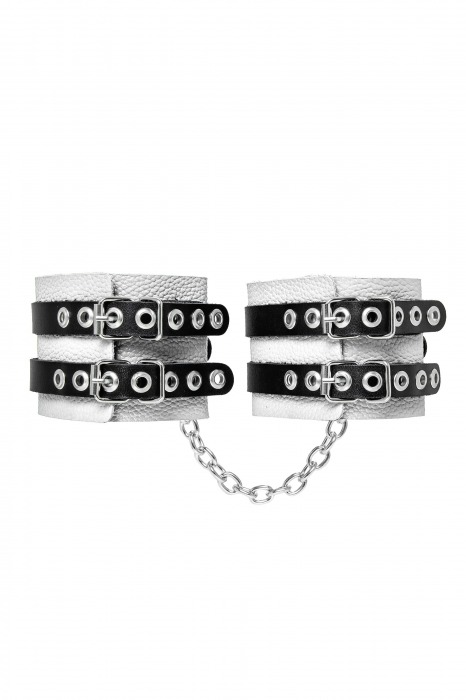 Бело-черные оковы с двумя ремешками и люверсами - Pecado - купить с доставкой в Элисте