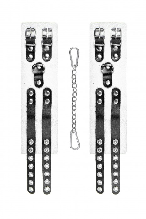 Бело-черные оковы с двумя ремешками и люверсами - Pecado - купить с доставкой в Элисте